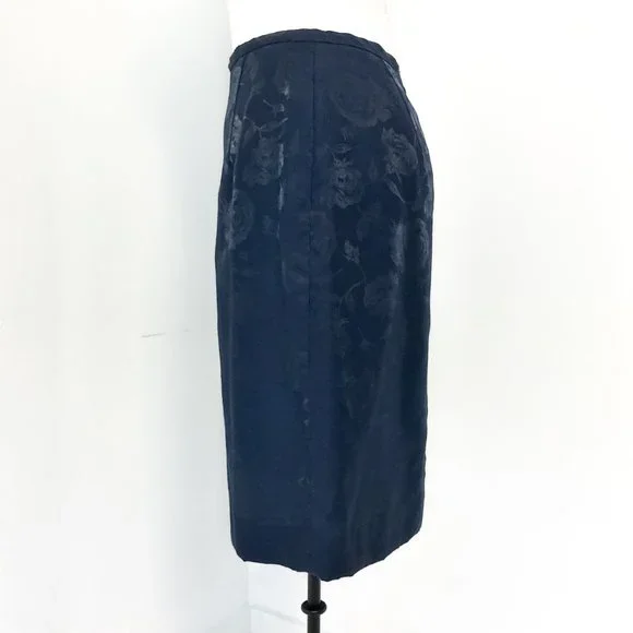 Dior 10P Metallic Floral Formal Skirt Suit Navy Petite - Picture 11 of 15